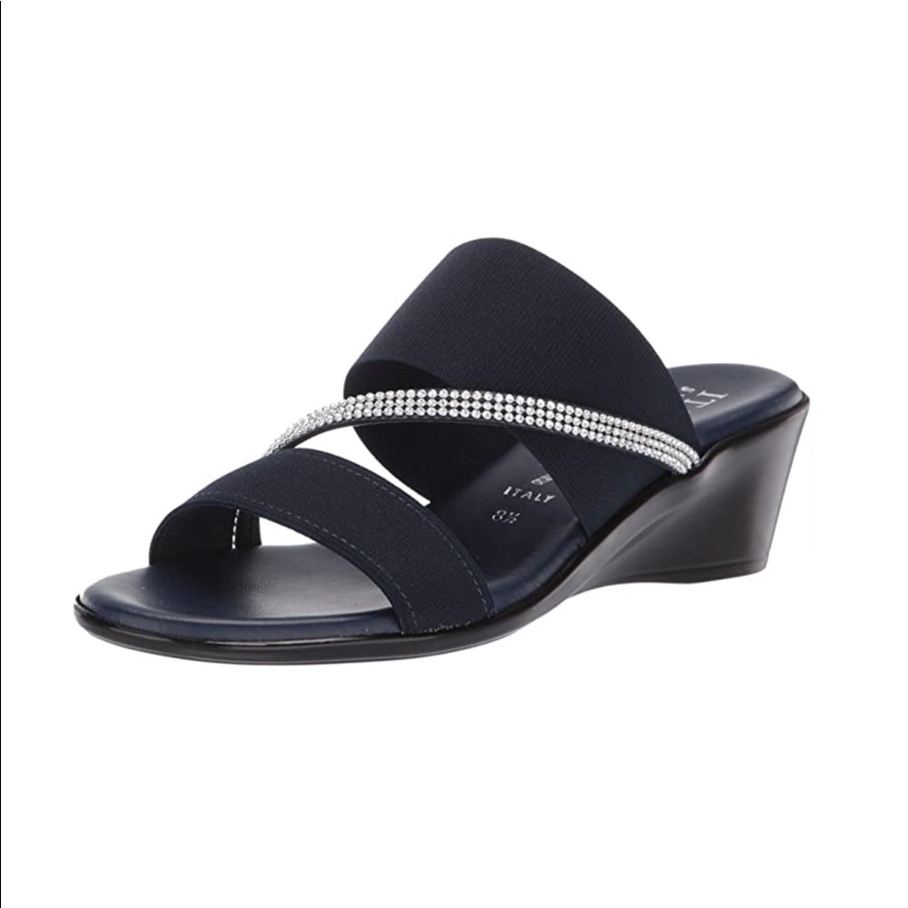 New Italian Shoemaker Navy Maryam Double Band Wedge Sandal Size 7.5